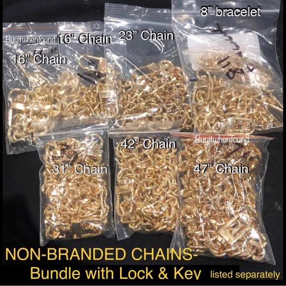 Non-Branded Gold Tone Chain Necklace For LV Lock Key 8” 16” 18” 23” 32” 41” 47” - Picture 4 of 17